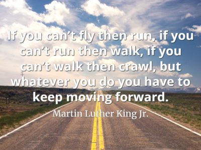 Martin Luther King Jr. quote If you can’t fly then run, if you can’t run then walk, if you can’t walk then crawl, but whatever you do you have to keep moving forward.