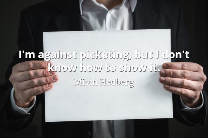 Mitch Hedberg quote I'm against picketing, but I don't know how to show it.