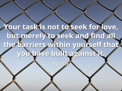 Rumi quote Your task is not to seek for love, but merely to seek and find all the barriers within yourself that you have built against it.