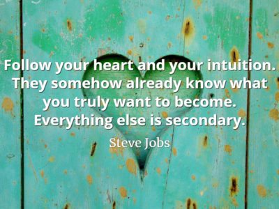 Steve Jobs Quote: Follow your heart and your intuition. They somehow already know what you truly want to become. Everything else is secondary.