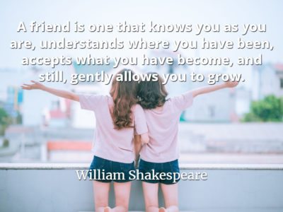 William Shakespeare quote A friend is one that knows you as you are, understands where you have been, accepts what you have become